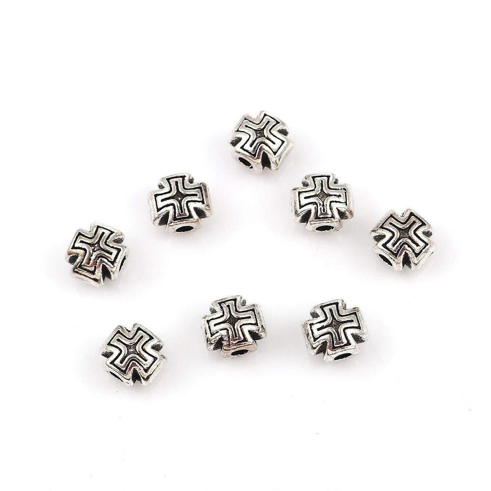 3729 50pc Antiqued Silver Alloy Cross Charms Pendants 8 x7mm3/8" x 2/8"